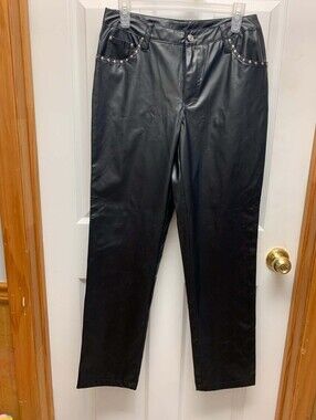 Vintage Instant Action Black Faux Leather Studded Pants Women’s Size 9/10 NWT